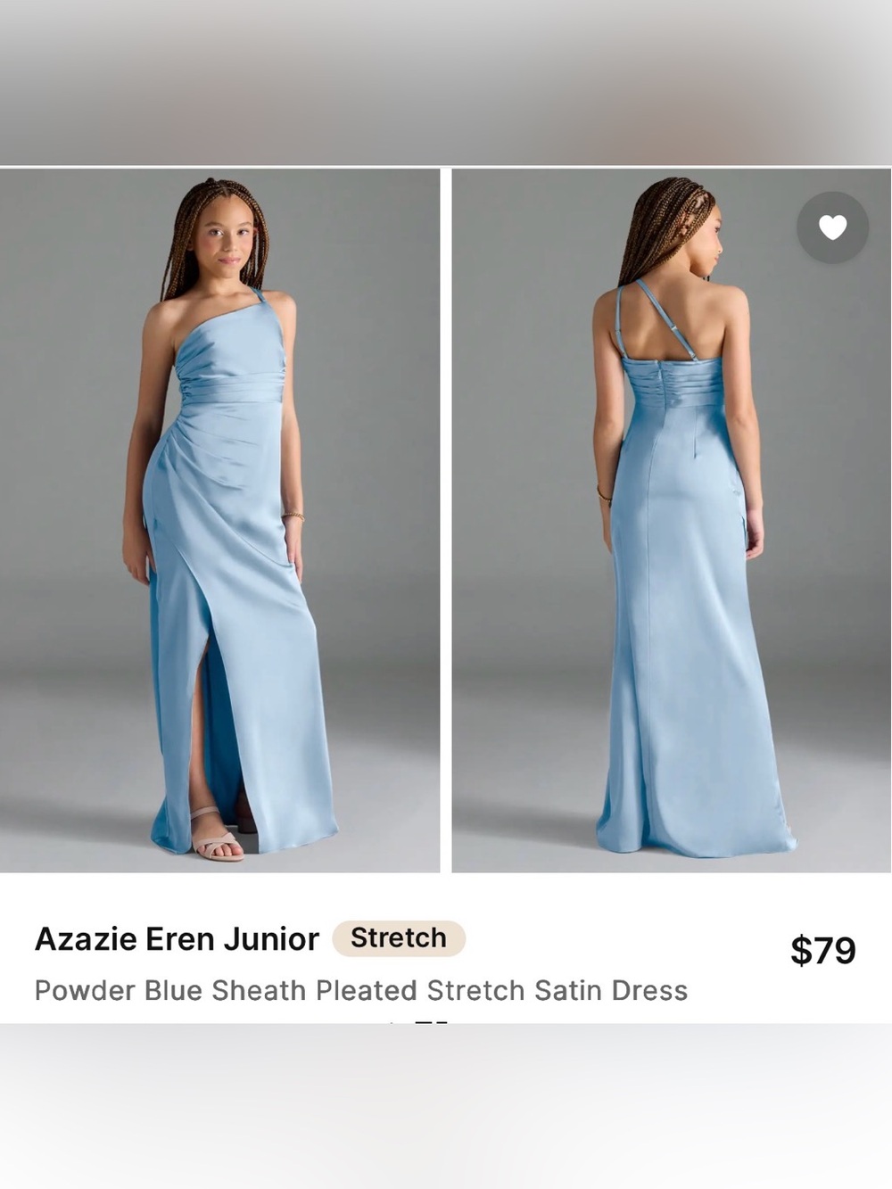 Azazie Eren Junior Powder Blue Satin One-Shoulder Gown J12-has been dry cleaned